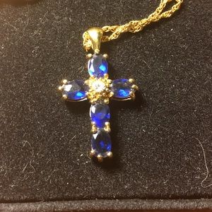 Blue and gold cross necklace